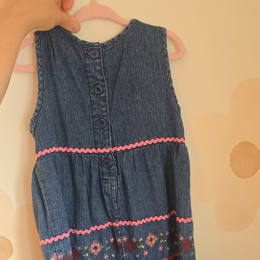 Vintage Embroidered Denim Girls Dress with Pink Floral Accents Size 2 - Picture 8 of 10